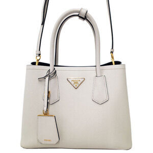 Prada Double Shoulder Bag Saffiano Cuir leather silhouette